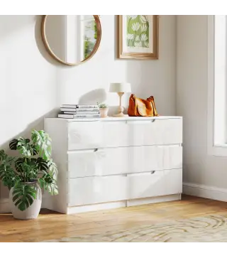 Cómoda con 6 Cajones Cómoda de Dormitorio Moderno con Anti-vuelco Cajonera para Salón Pasillo 120x40x75 cm Blanco