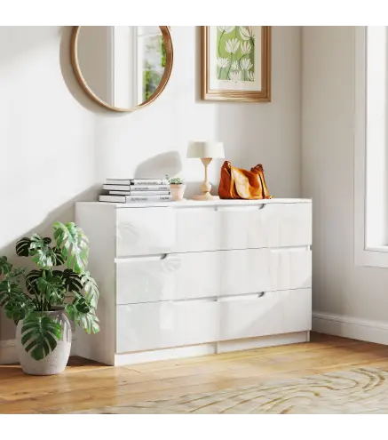 Cómoda con 6 Cajones Cómoda de Dormitorio Moderno con Anti-vuelco Cajonera para Salón Pasillo 120x40x75 cm Blanco