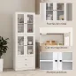 Alacena de Cocina Alta con 4 Puertas de Vidrio 2 Cajones Estantes Ajustables 59x30x170 cm Blanco