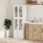 Alacena de Cocina Alta con 4 Puertas de Vidrio 2 Cajones Estantes Ajustables 59x30x170 cm Blanco
