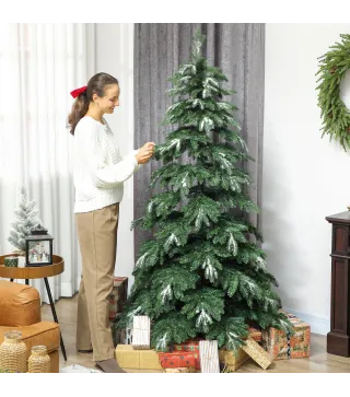 Árbol de Navidad Artificial 180 cm Ramas Realistas con Efecto Nieve Soporte de Acero Base Plegable Montaje Rápido