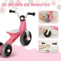 Bicicleta sin Pedales para Niños de 12 a 36 Meses con Ruedas Silenciosas y Manillares con Giro Limitado a 60°, Rosa