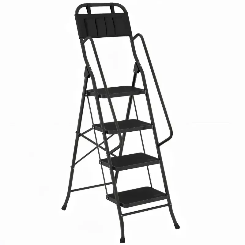 Escalera Plegable de 4 Peldaños con Bolsa de Herramientas Escalera de Tijera con Peldaños Anchos Antideslizantes Negro