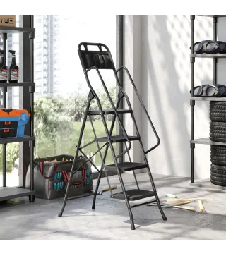 Escalera Plegable de 4 Peldaños con Bolsa de Herramientas Escalera de Tijera con Peldaños Anchos Antideslizantes Negro