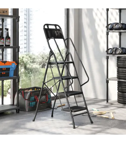 Escalera Plegable de 4 Peldaños con Bolsa de Herramientas Escalera de Tijera con Peldaños Anchos Antideslizantes Negro