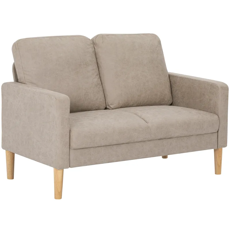 Sofá de 2 Plazas Tapizado en Microfibra con Patas de Madera Reposabrazos 130x78x85 cm Crema