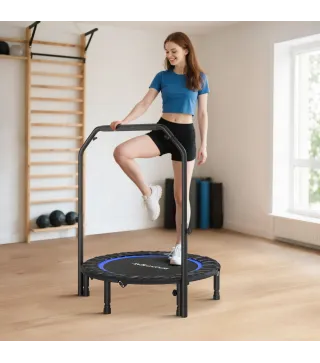 Cama Elástica Plegable Ø102 cm con Mango Ajustable Marco de Acero para Entrenamiento Piernas Cuerpo Azul y Negro