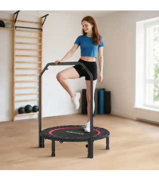Cama Elástica Plegable Ø102 cm con Mango Ajustable Marco de Acero para Entrenamiento Piernas Cuerpo Rojo y Negro