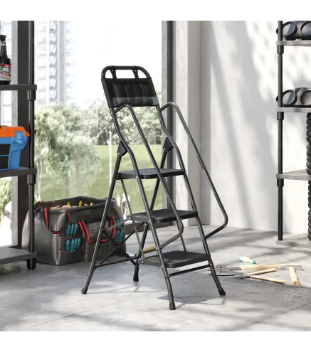 Escalera Plegable de 3 Peldaños con Bolsa de Herramientas Escalera de Tijera con Peldaños Anchos Antideslizantes Negro