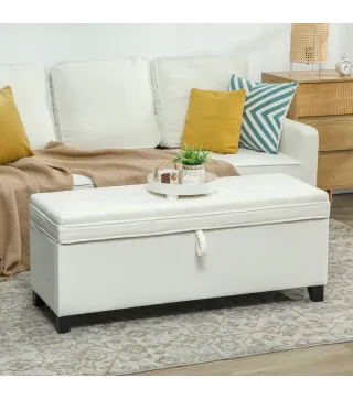 Banco de Almacenaje con 2 Bisagras de Seguridad Tapa Abatible para Dormitorio Salón 120x40x48 cm Crema