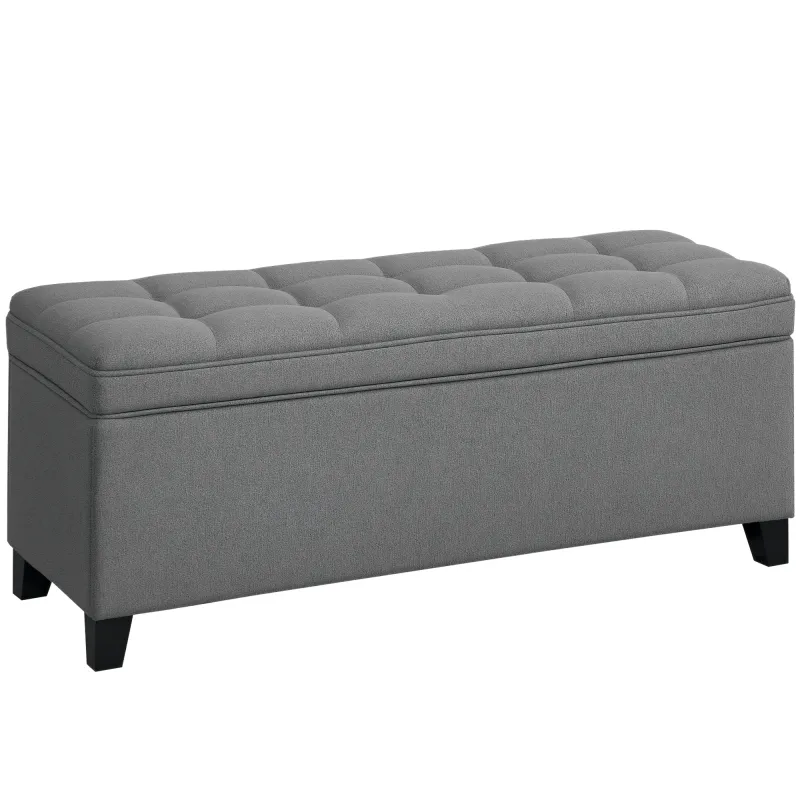 Banco de Almacenaje con 2 Bisagras de Seguridad Tapa Abatible para Dormitorio Salón 120x40x48 cm Gris Oscuro