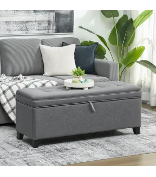 Banco de Almacenaje con 2 Bisagras de Seguridad Tapa Abatible para Dormitorio Salón 120x40x48 cm Gris Oscuro
