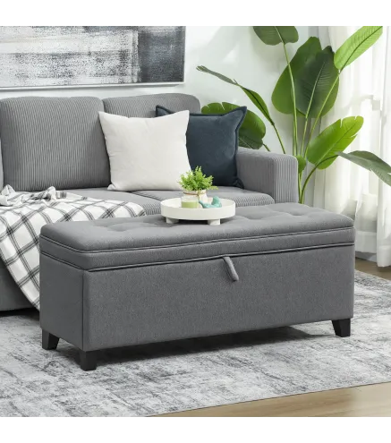 Banco de Almacenaje con 2 Bisagras de Seguridad Tapa Abatible para Dormitorio Salón 120x40x48 cm Gris Oscuro