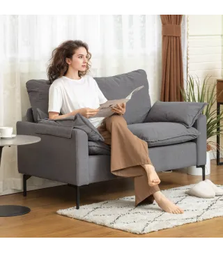 Sofá de 2 Plazas Tapizado en Terciopelo con Patas de Metal Reposabrazos Acolchado 130x77x84 cm Gris