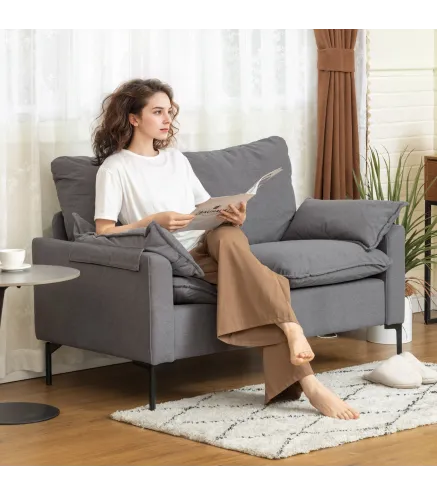 Sofá de 2 Plazas Tapizado en Terciopelo con Patas de Metal Reposabrazos Acolchado 130x77x84 cm Gris