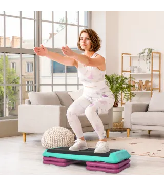 Step de Aeróbic Step para Fitness Antideslizante Altura Regulable 3 Niveles 110x40x20 cm Multicolor