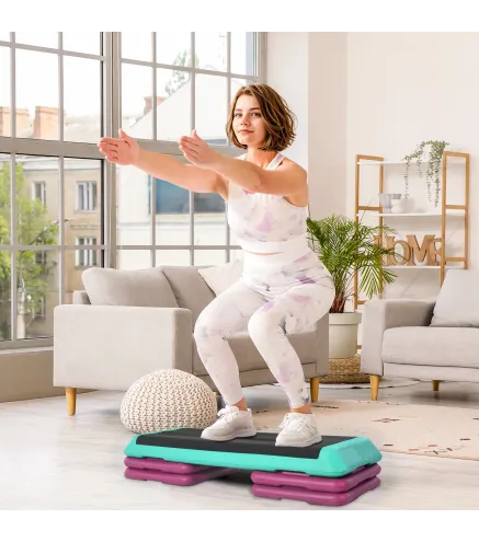 Step de Aeróbic Step para Fitness Antideslizante Altura Regulable 3 Niveles 110x40x20 cm Multicolor