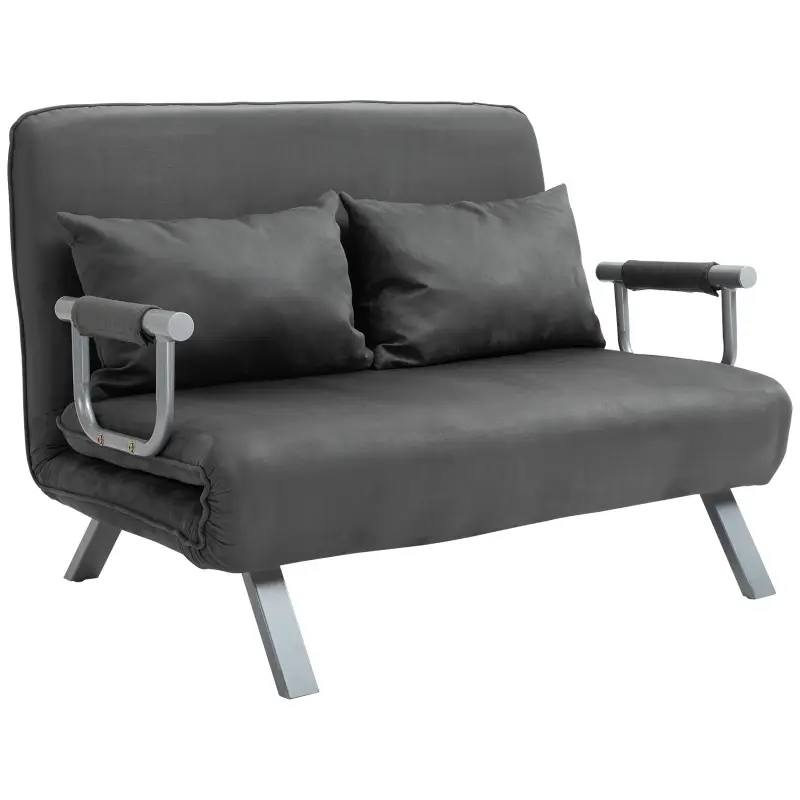 Sofá Cama de 2 Plazas con Respaldo Ajustable en 5 Posiciones Tapizado con Tacto de Ante y Cojines 111x80x78 cm Gris Sofá Cama de 2 Plazas con Respaldo Ajustable en 5 Posiciones Tapizado con Tacto de Ante y Cojines 111x80x78 cm Gris