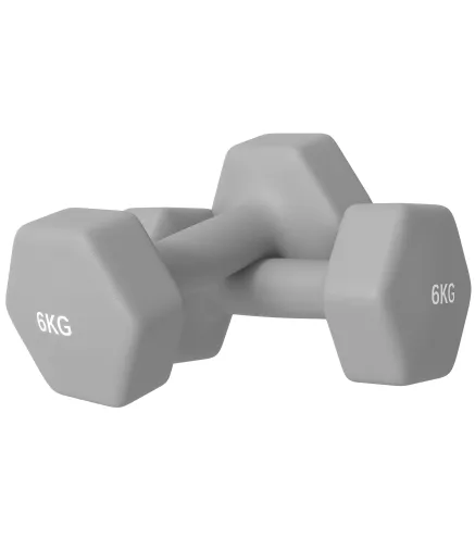 Juego de 2 Mancuernas Hexagonales de 2 x 6 kg de Metal Recubiertas en Plástico para Entrenamiento en Casa Gimnasio Gris
