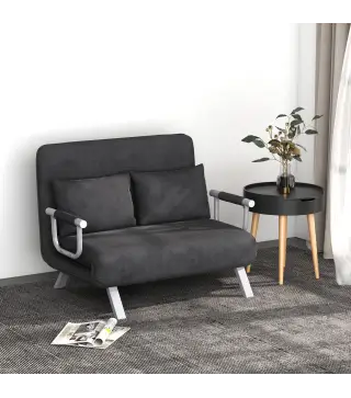 Sofá Cama de 2 Plazas con Respaldo Ajustable en 5 Posiciones Tapizado con Tacto de Ante y Cojines 111x80x78 cm Gris