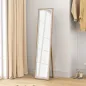 Espejo de Pie Cuerpo Entero con Marco de MDF Espejo de Pared Rectangular con 2 Formas de Uso 37x4x157 cm Plateado y Natural