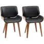 Pack de 2 Sillas de Comedor con Patas de Madera Tapizadas en Cuero Sintético Respaldo Curvado 53x54x81 cm Negro