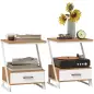 Juego de 2 Mesitas Auxiliares en Forma de Z con Cajón y Compartimento Mesita Auxiliar para Salón 40x35x50 cm Natural