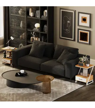 Juego de 2 Mesitas Auxiliares en Forma de Z con Cajón y Compartimento Mesita Auxiliar para Salón 40x35x50 cm Natural