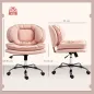 Silla de Oficina Piernas Cruzadas con Asiento Ancho Ruedas Altura Ajustable Doble Acolchado Función Basculante Rosa