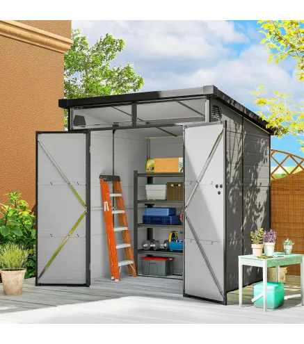 Caseta de Jardín Exterior 190x191x215 cm con Puerta Corredera Ventana y Ventilación para Almacenar Herramientas Gris