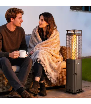 Estufa de Pellets 6.86 KW sin Electricidad con Tubo de Vidrio Base Antideslizante y Rejilla Metálica 26x26x95 cm Negro