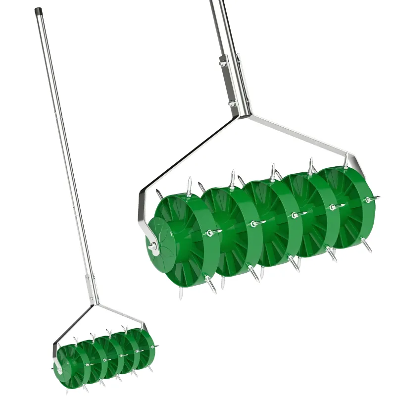 Rodillo Aireador de Césped con Clavos y Mango Desmontable de 100 cm en Tres Piezas para Aflojar el Suelo 45 cm Ancho Rodillo Aireador de Césped con Clavos y Mango Desmontable de 100 cm en Tres Piezas para Aflojar el Suelo 45 cm Ancho