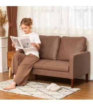 Sofá de 2 Plazas Tapizado en Microfibra con Patas de Madera Reposabrazos 130x78x85 cm Marrón