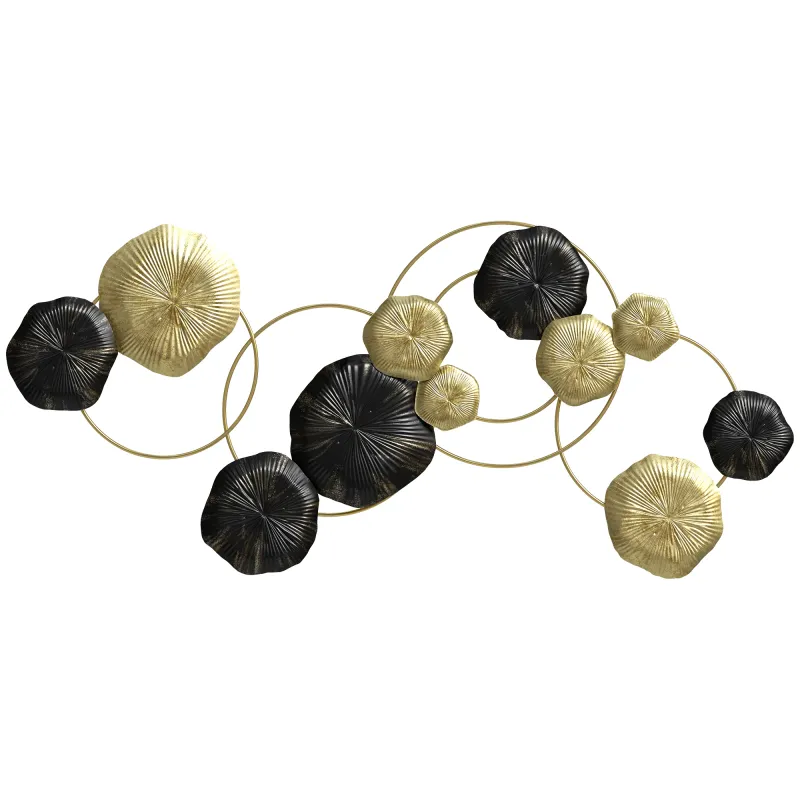 Decoración de Pared de Metal con Forma de Hoja de Loto Escultura de Pared para Decoración Hogar 84x35 cm Dorado y Negro