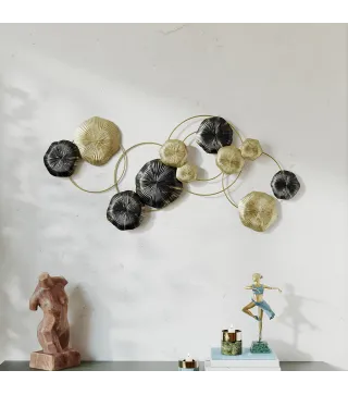 Decoración de Pared de Metal con Forma de Hoja de Loto Escultura de Pared para Decoración Hogar 84x35 cm Dorado y Negro