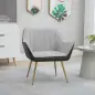 Silla de Cuero Sintético y Terciopelo con Respaldo a Rayas Patas Doradas y Asiento Acolchado para Salón Dormitorio Gris