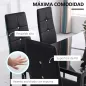 Juego de 6 Sillas de Comedor Tapizada en PU con Respaldo Alto con Botones y Patas de Acero Diseño Moderno Negro