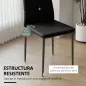 Juego de 6 Sillas de Comedor Tapizada en PU con Respaldo Alto con Botones y Patas de Acero Diseño Moderno Negro
