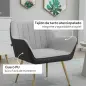Silla de Cuero Sintético y Terciopelo con Respaldo a Rayas Patas Doradas y Asiento Acolchado para Salón Dormitorio Gris