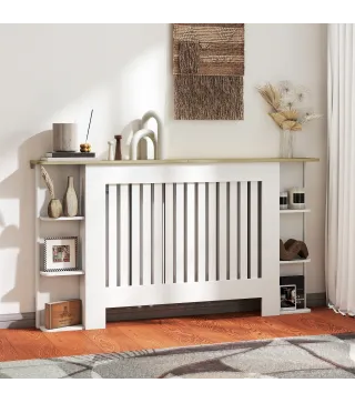 Cubre Radiadores con Estantes Cubreradiador de MDF Diseño Moderno de Listones para Salón Dormitorio 152x19x83 cm Blanco