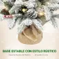 Mini Árbol de Navidad Artificial 60 cm con 35 Luces LED 182 Ramas Densas con Nieve Adornos y Base de Arpillera Verde