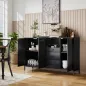 Aparador de 3 Puertas Aparador de Salón con 3 Cajones Estantes Ajustables para Cocina Entrada Negro 143,5x40x90 cm
