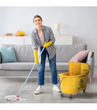 Cubo de Fregar con Escurridor Panel Separador y Ruedas Capacidad 20L para Limpieza Doméstica 45x26,5x70 cm Amarillo