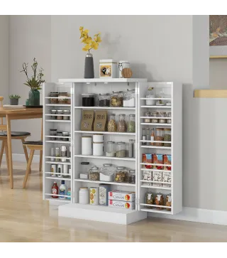 Armario Despensa Cocina con 2 Puertas 16 Estantes Alacena Moderna con Estantes Ajustables 60x30x104 cm Blanco