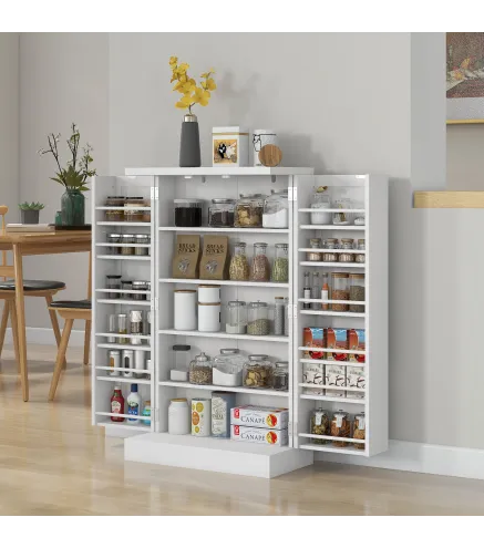 Armario Despensa Cocina con 2 Puertas 16 Estantes Alacena Moderna con Estantes Ajustables 60x30x104 cm Blanco