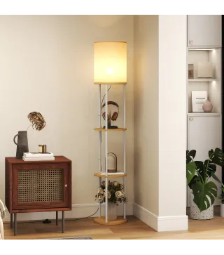 Lámpara de Pie con Estantes con 3 Temperaturas de Color Control Remoto para Salón Dormitorio Oficina Natural