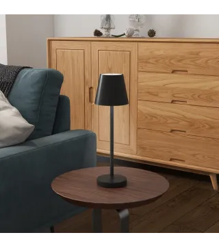 Lámpara de Mesita de Noche Inalámbrica con Luces LED Lámpara de Mesa USB-C Recargable 3 Colores Ø11,2x36,5 cm Negro