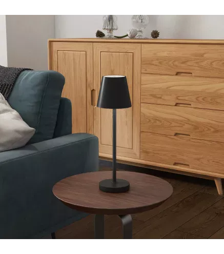 Lámpara de Mesita de Noche Inalámbrica con Luces LED Lámpara de Mesa USB-C Recargable 3 Colores Ø11,2x36,5 cm Negro