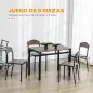 Juego de Mesa y 4 Sillas de Comedor Estilo Moderno Marco Metálico para Espacios Pequeños Marrón Oscuro y Negro