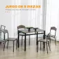 Juego de Mesa y 4 Sillas de Comedor Estilo Moderno Marco Metálico para Espacios Pequeños Marrón Oscuro y Negro